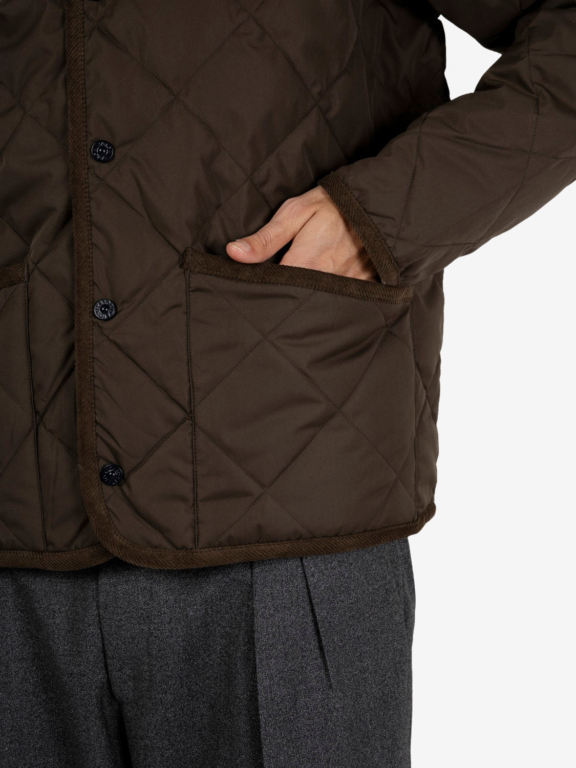 Piping V Neck Down cardigan dark olive