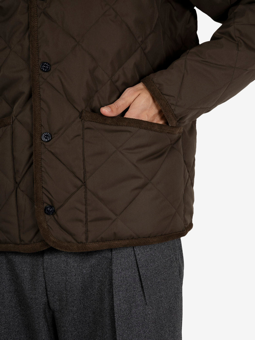 Piping V Neck Down cardigan dark olive
