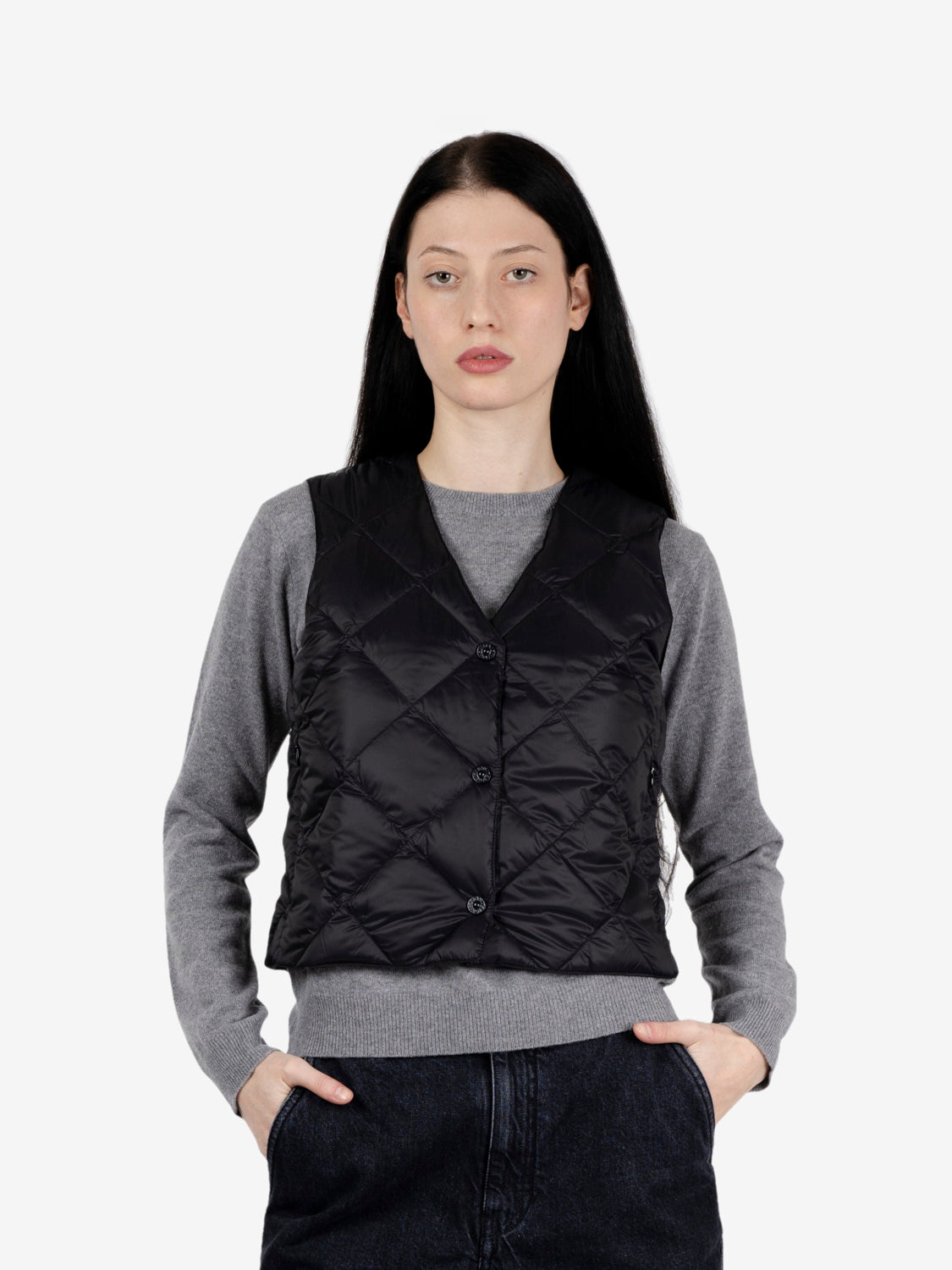 V-Neck Lightweight Down Vest Black