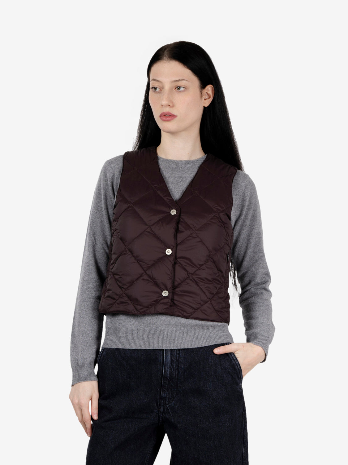 V-Neck Lightweight Down Vest dark choco