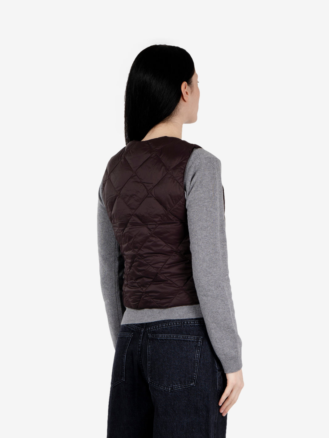Gilet imbottito leggero con scollo a V, cioccolato scuro
