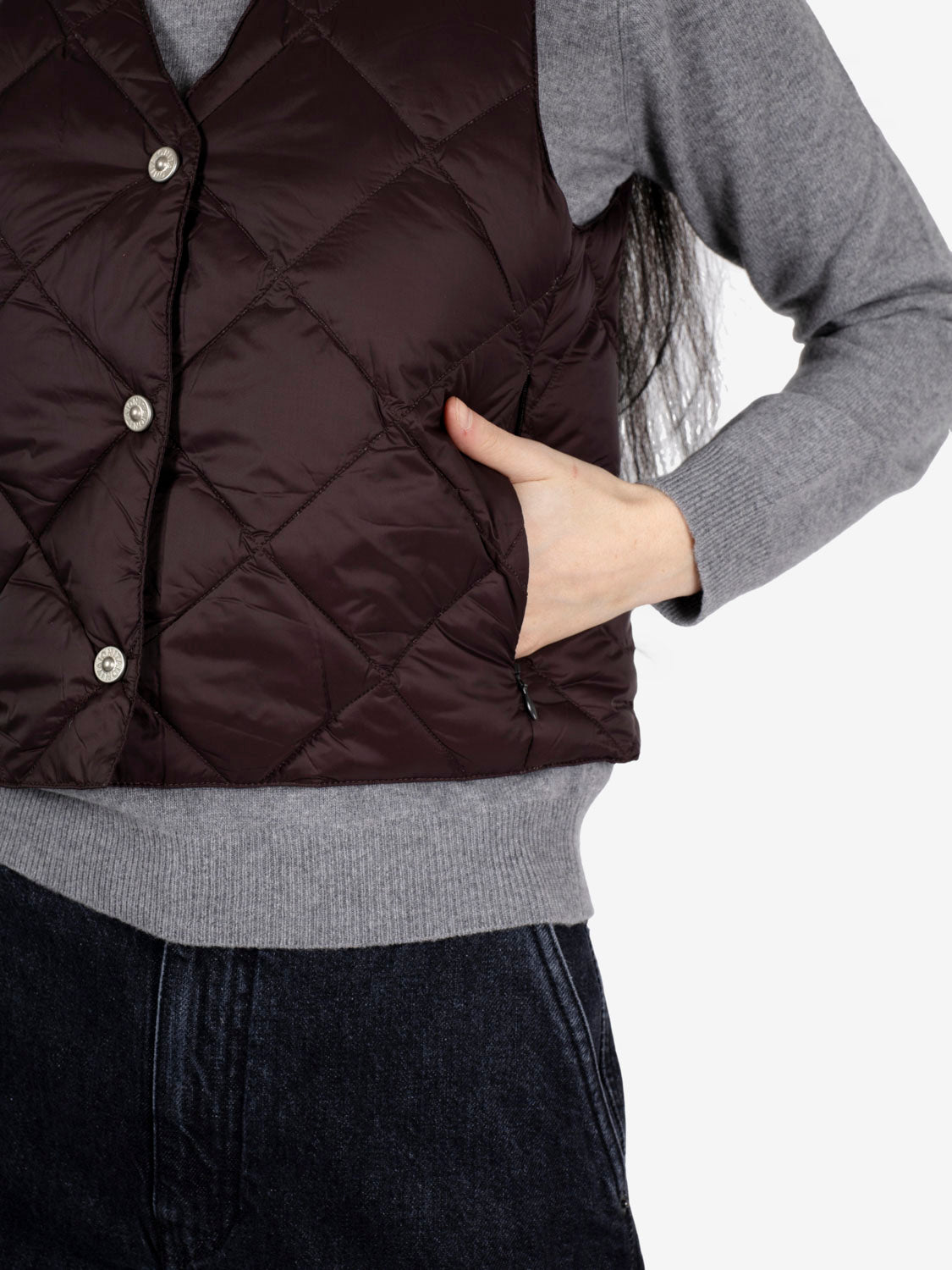 V-Neck Lightweight Down Vest dark choco