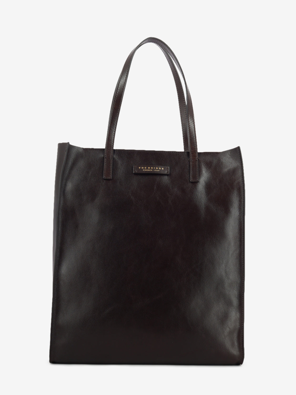 Shopper in pelle mirra moka / gold