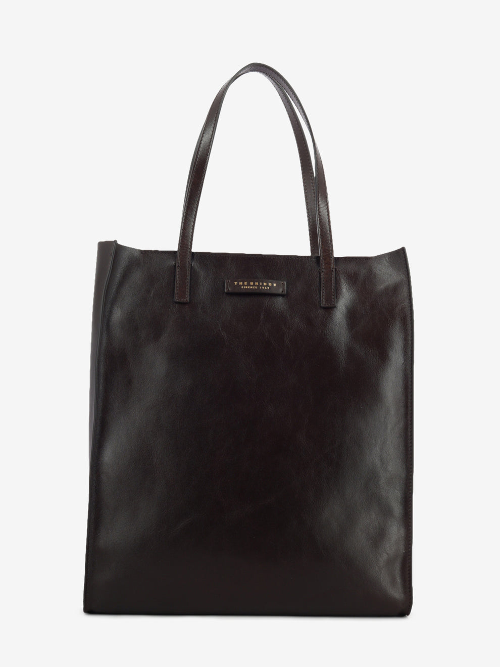 Shopper in pelle mirra moka / gold