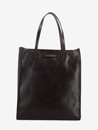 Shopper in pelle mirra moka / gold