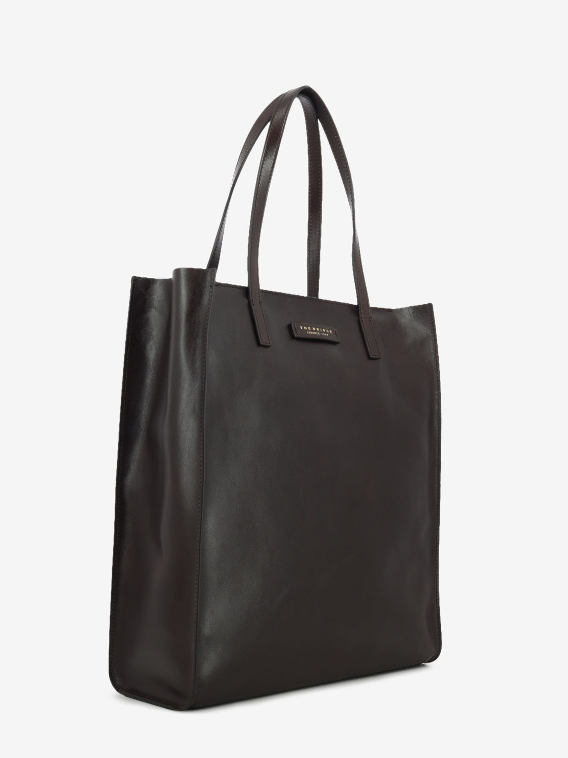 Shopper in pelle mirra moka / gold