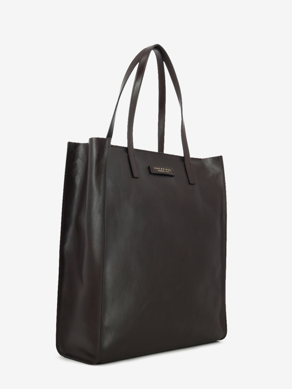 Shopper in pelle mirra moka / gold