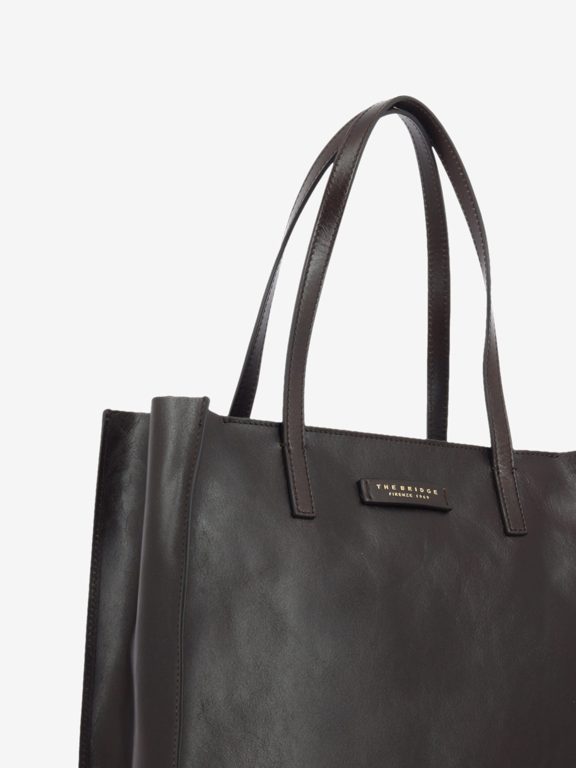 Shopper in pelle mirra moka / gold