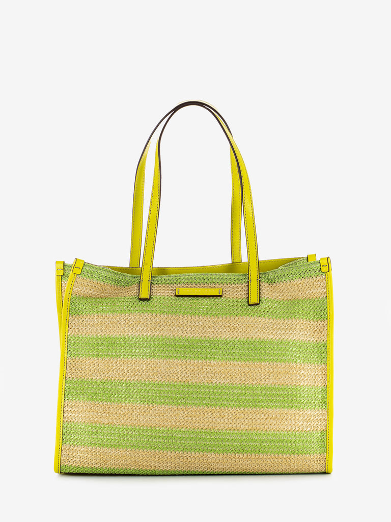 THE BRIDGE - Shopper rafia a righe lime / gold