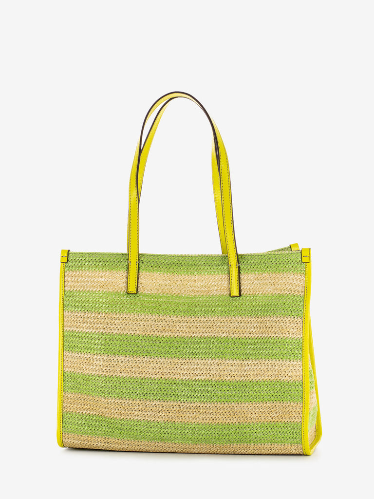 THE BRIDGE - Shopper rafia a righe lime / gold