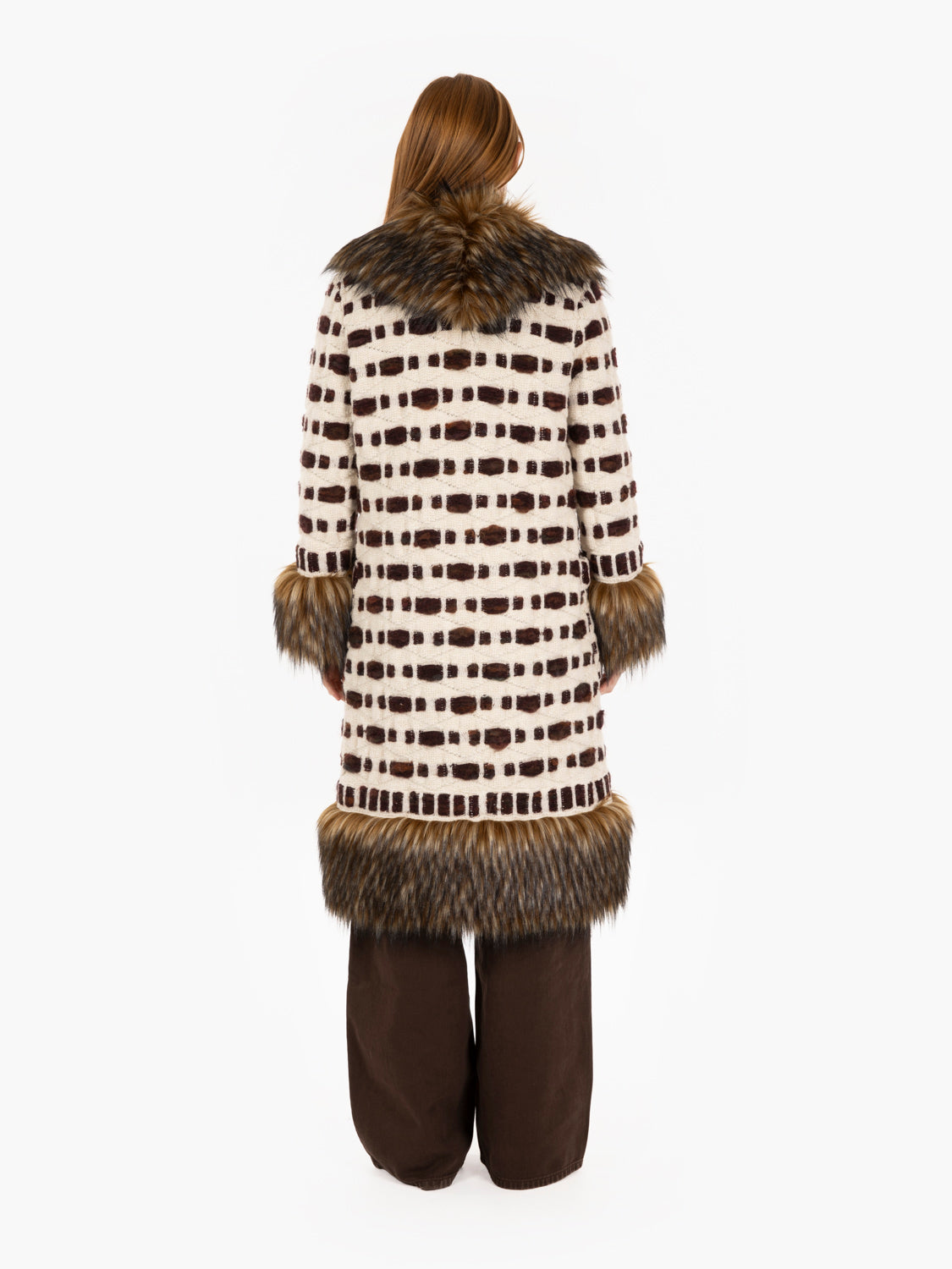 Claire long coat with burgundy / white fur