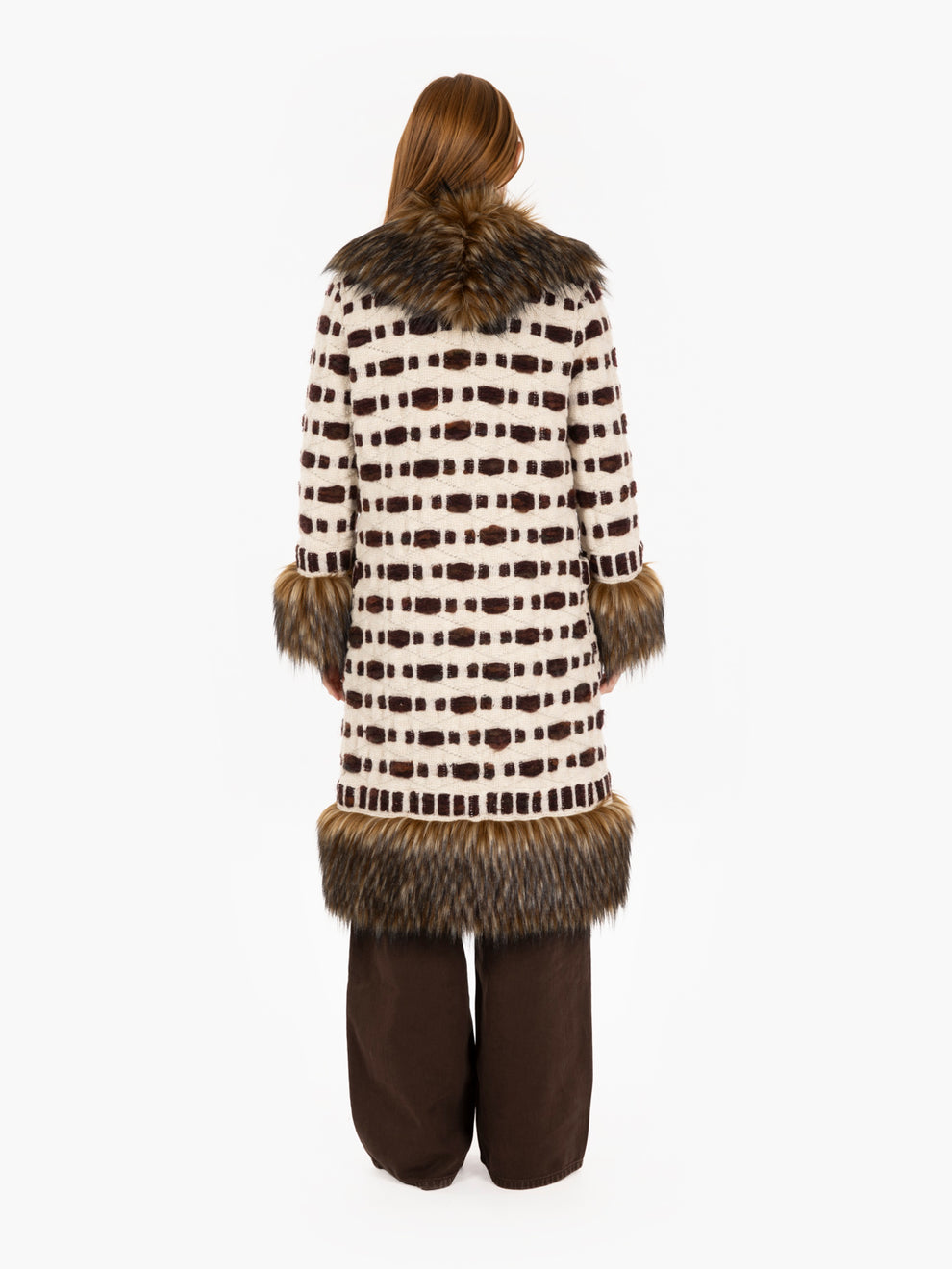 Claire long coat with burgundy / white fur
