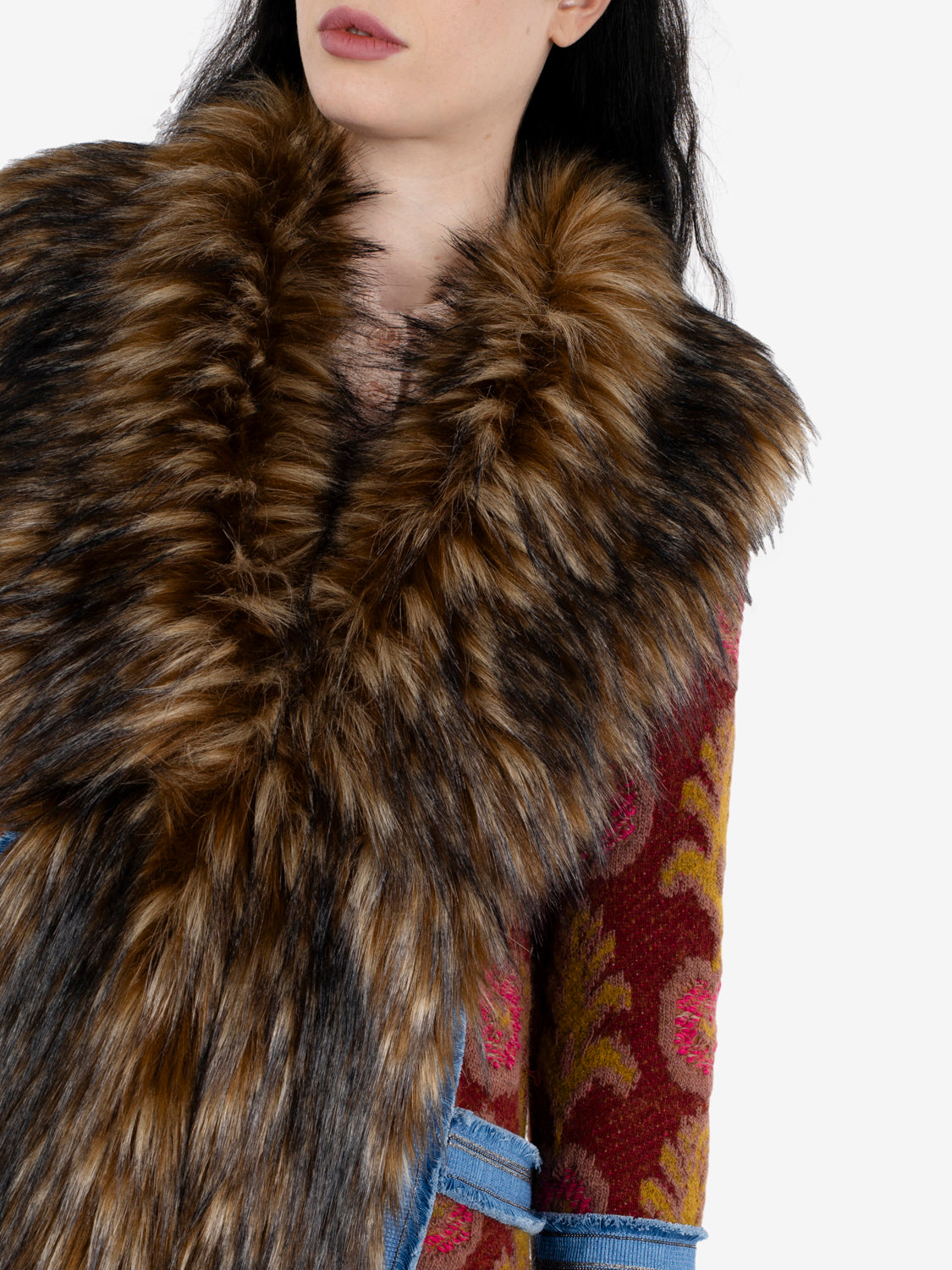 Cappotto lungo con pelliccia burgundy