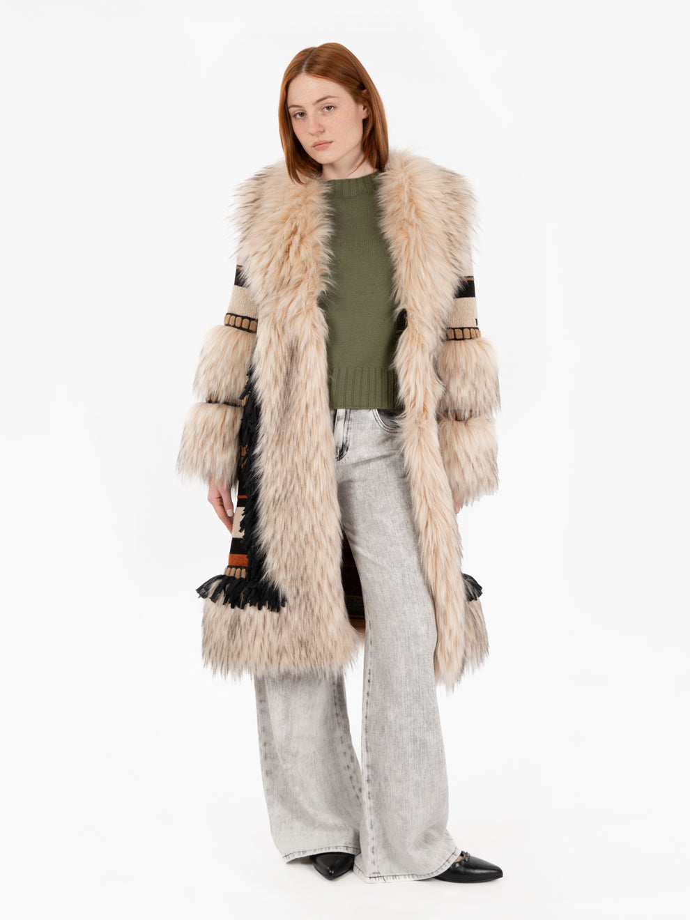 Cappotto lungo Tatum in aplaca e merino beige / marrone
