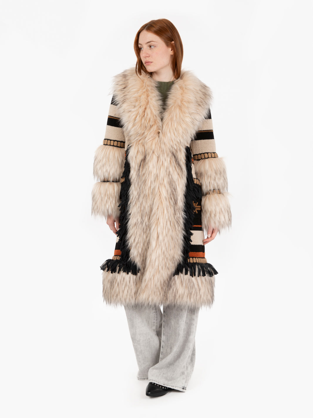 Cappotto lungo Tatum in aplaca e merino beige / marrone