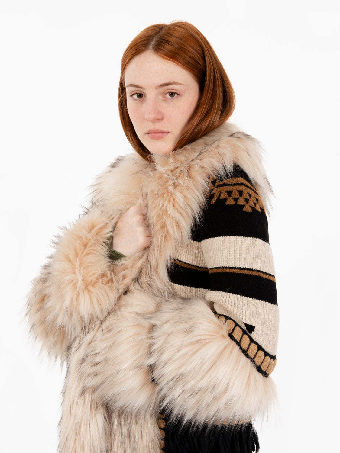 Cappotto lungo Tatum in aplaca e merino beige / marrone