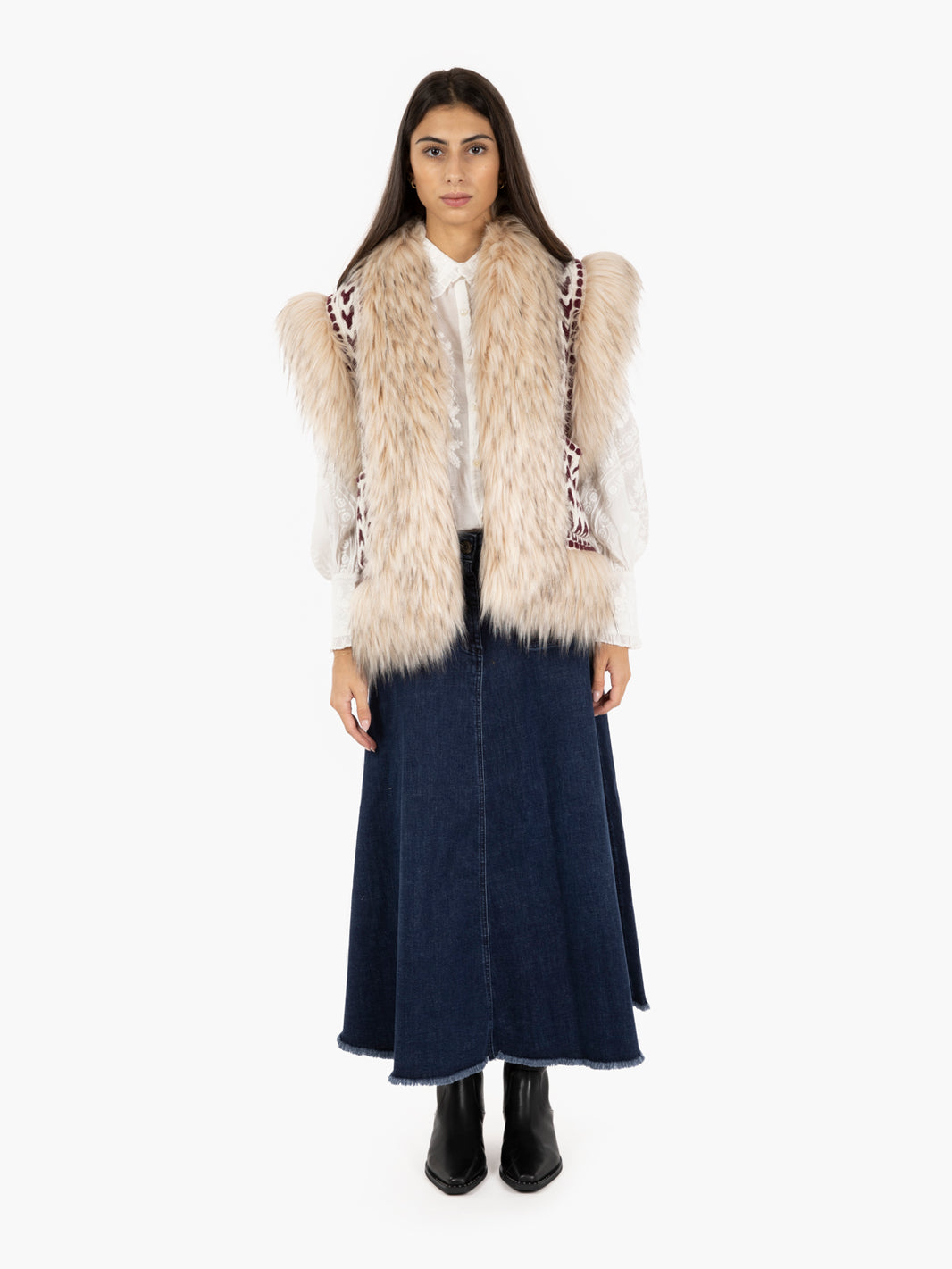 Gilet Nicolette con pelo bianco / bordeaux