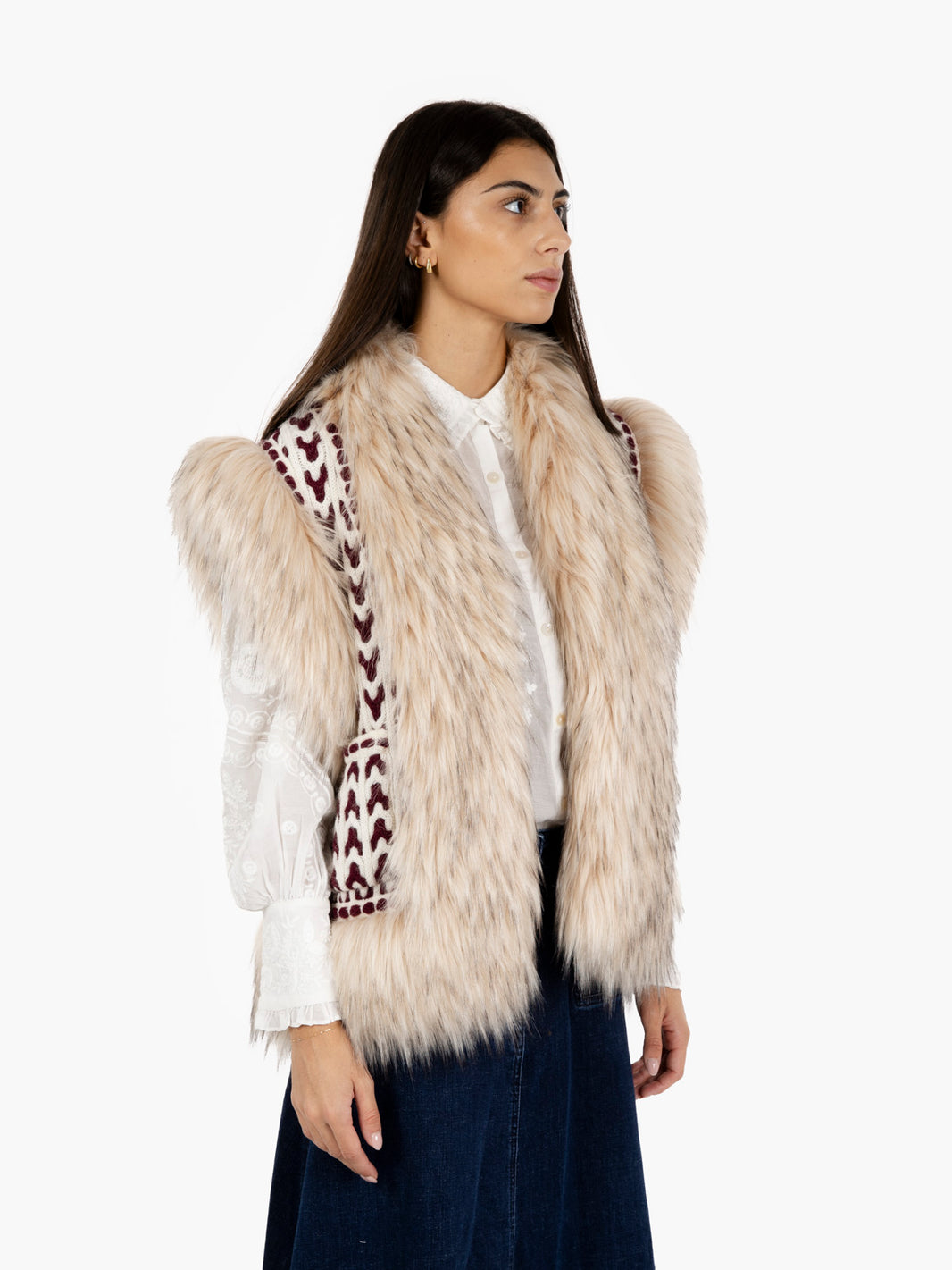 Gilet Nicolette con pelo bianco / bordeaux