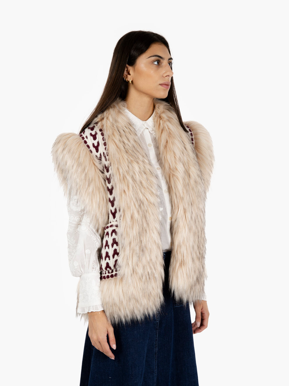 Gilet Nicolette con pelo bianco / bordeaux