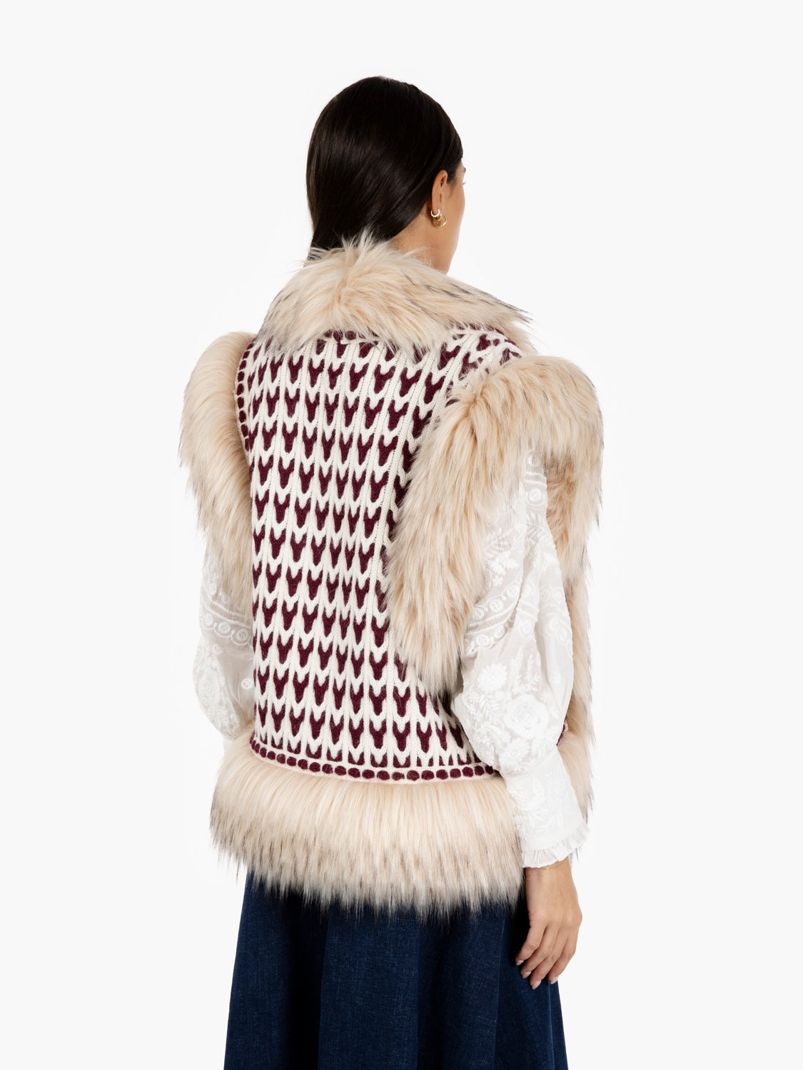 Gilet Nicolette con pelo bianco / bordeaux