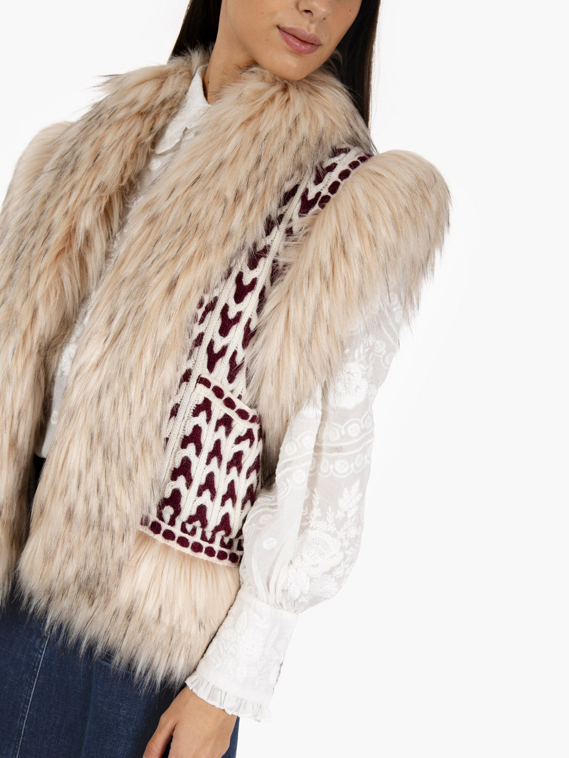 Gilet Nicolette con pelo bianco / bordeaux