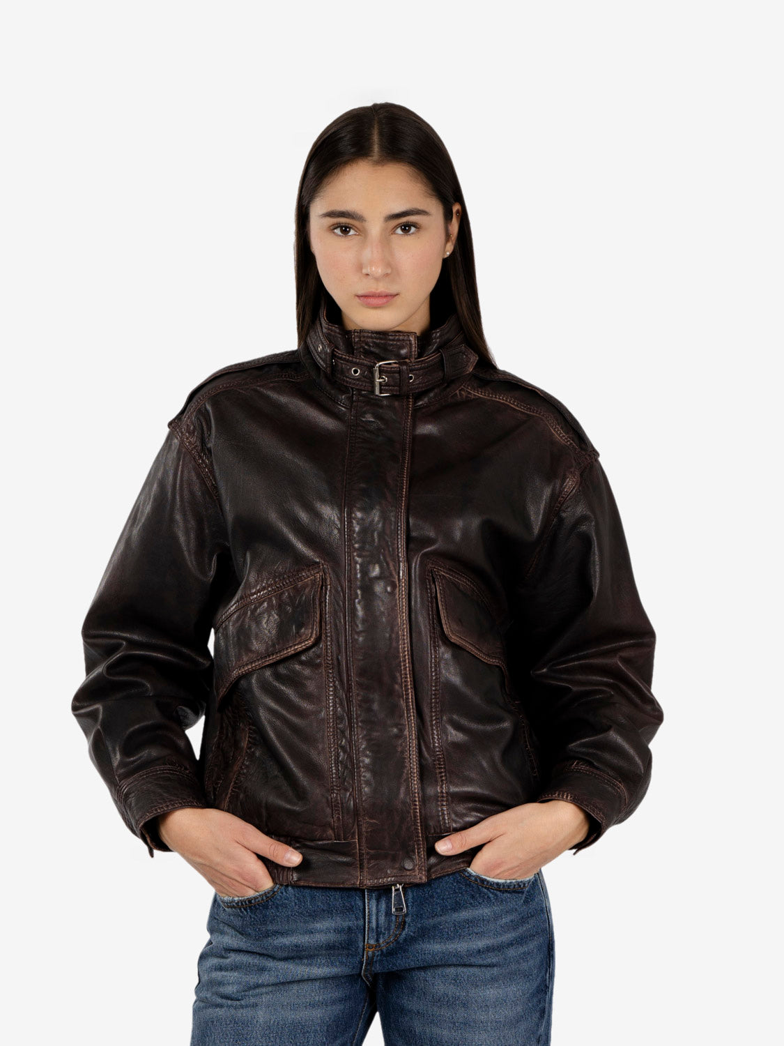 Giacca in pelle Guenda aviator dark brown