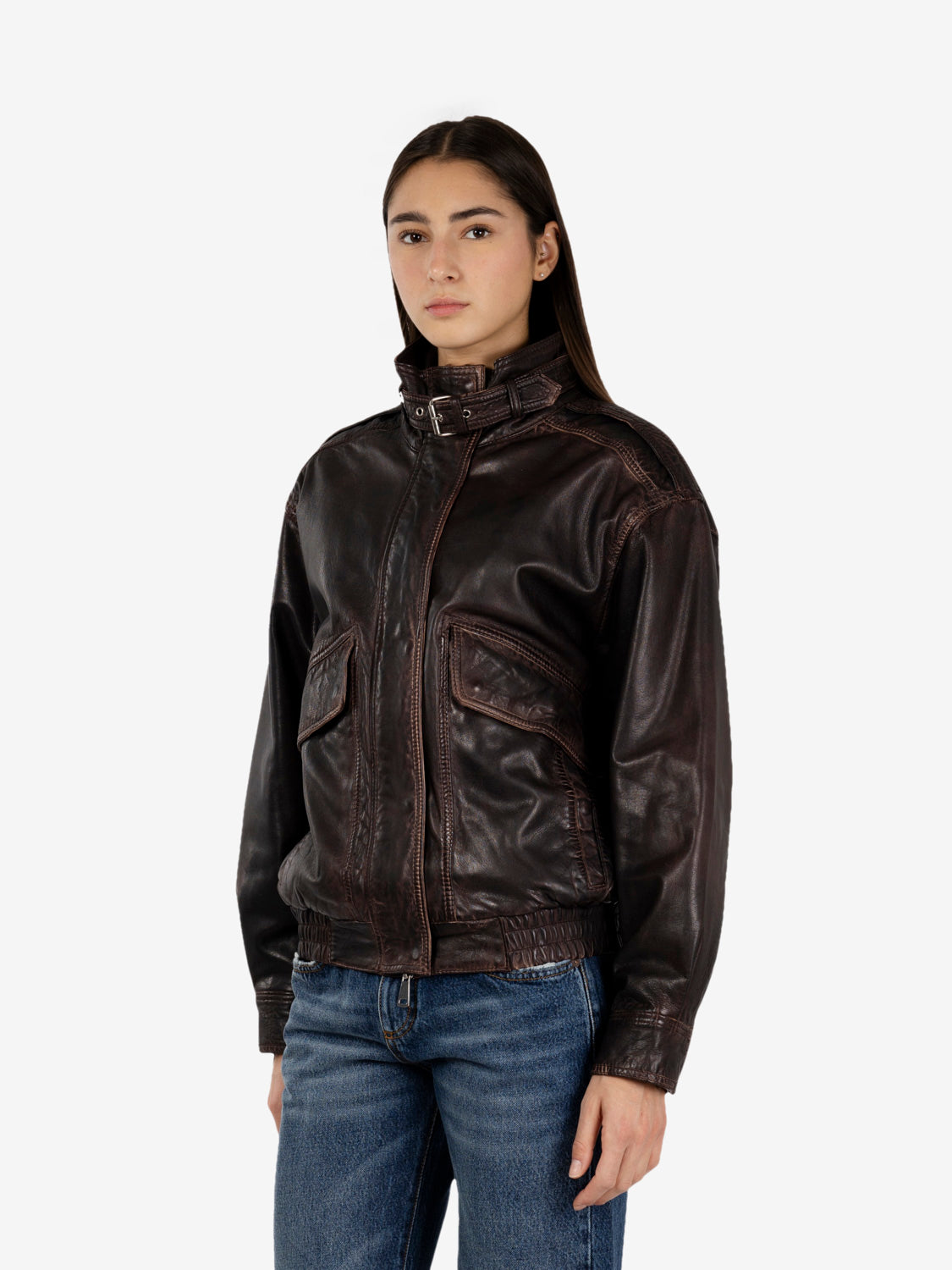 Giacca in pelle Guenda aviator dark brown