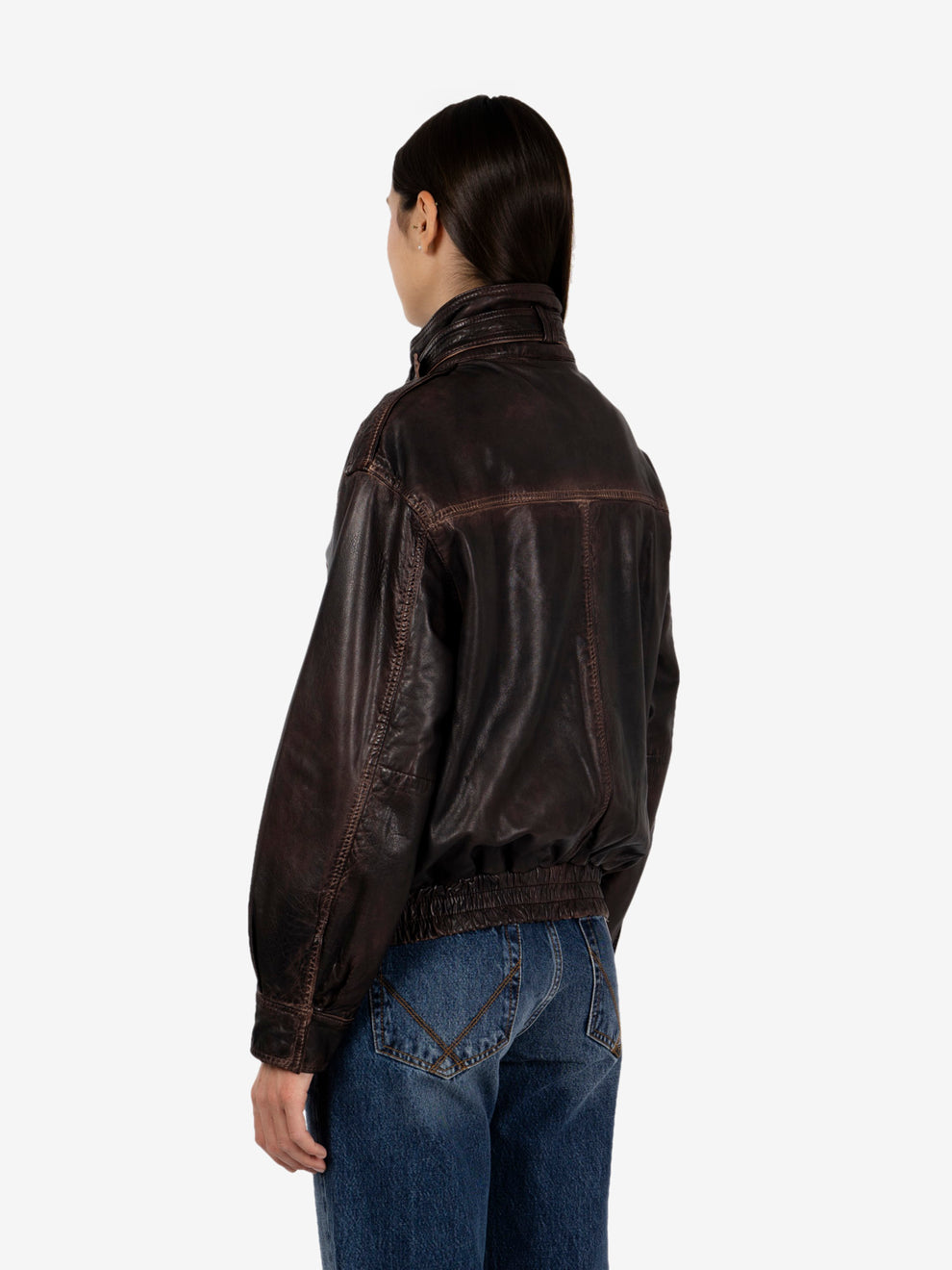 Giacca in pelle Guenda aviator dark brown