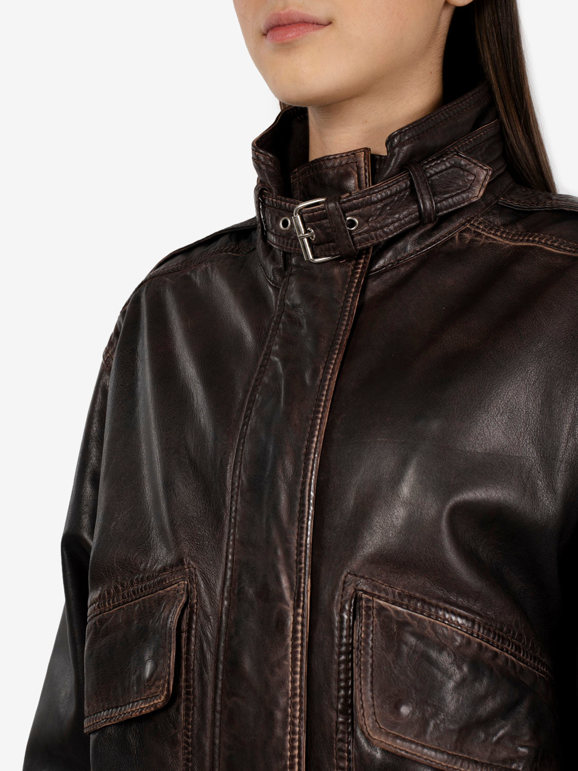 Giacca in pelle Guenda aviator dark brown