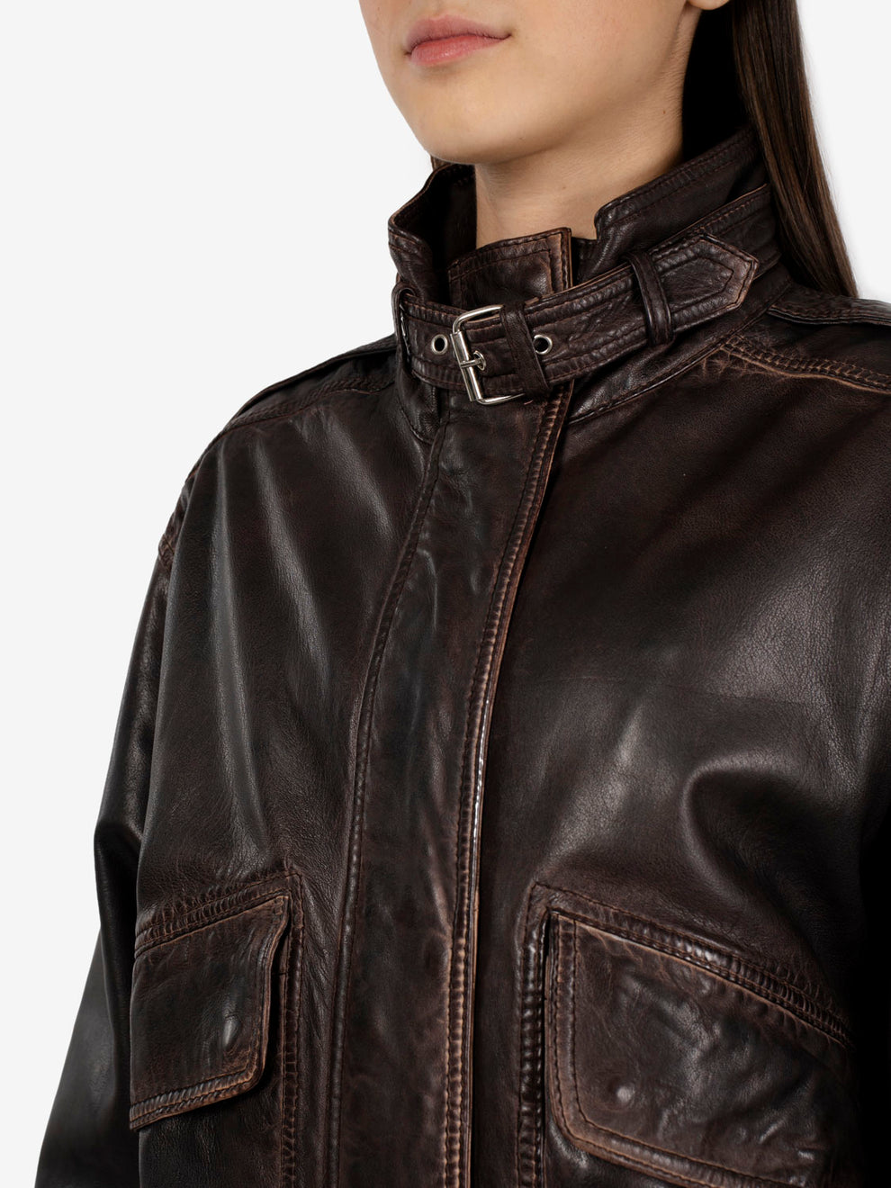 Giacca in pelle Guenda aviator dark brown