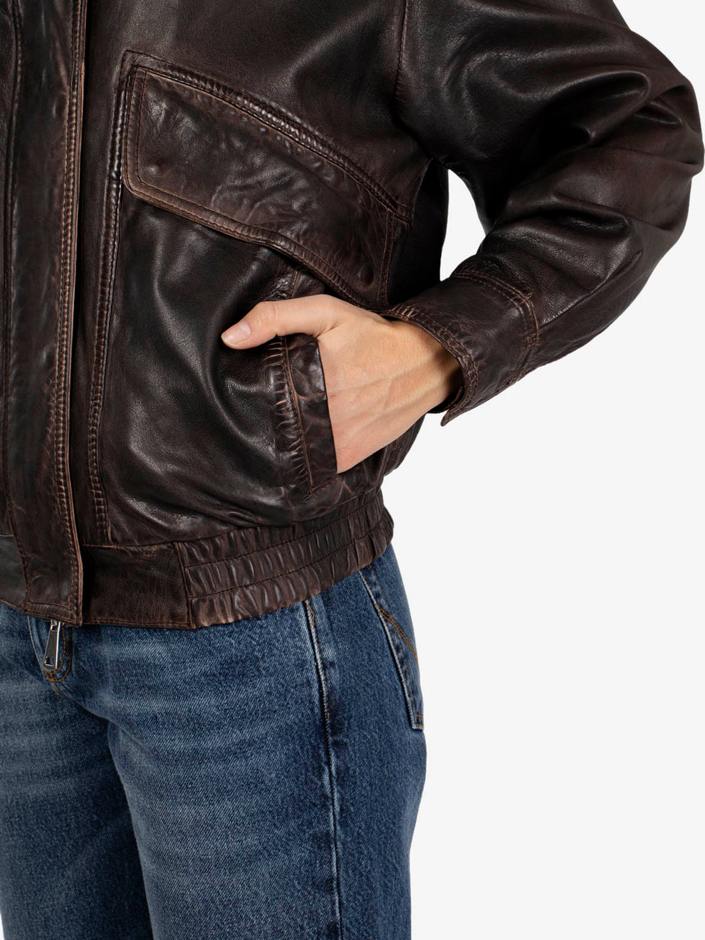 Giacca in pelle Guenda aviator dark brown