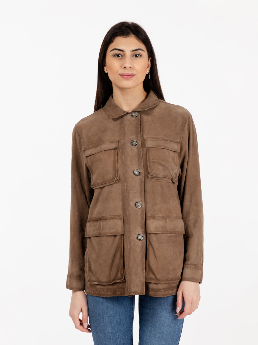 Giacca Sahariana in suede Palm Bay stone