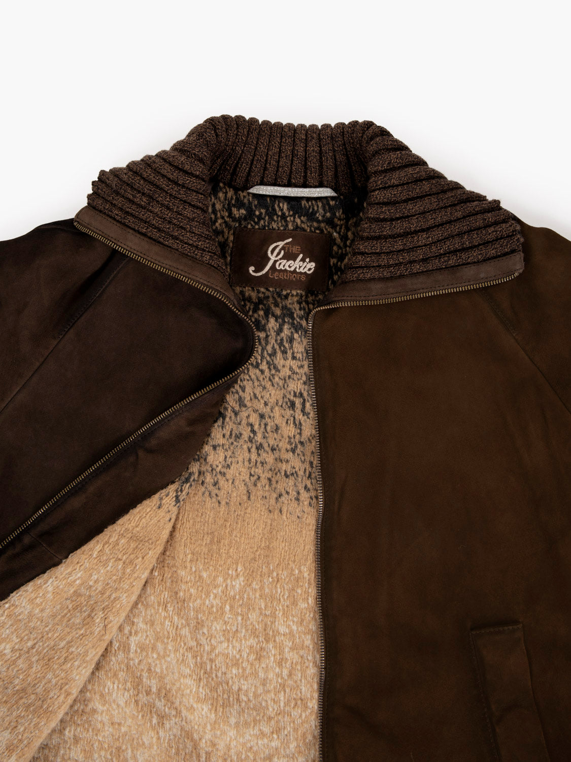 Giacca scamosciata con collo in maglia dark brown