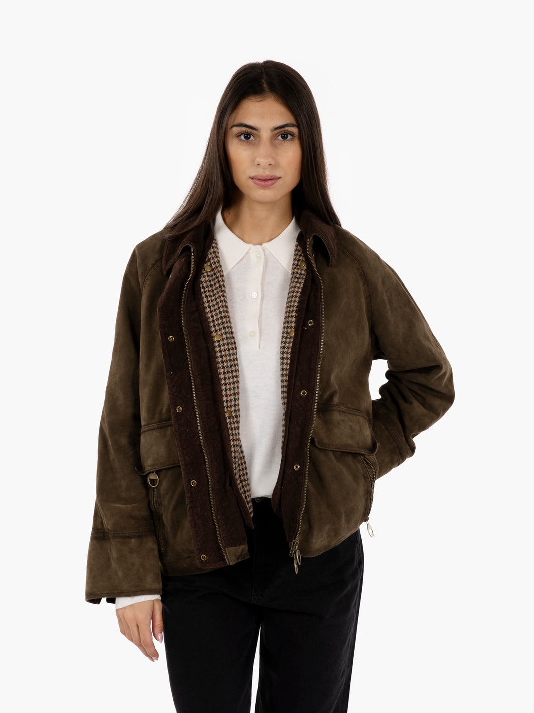 Giacca scamosciata con gilet verde