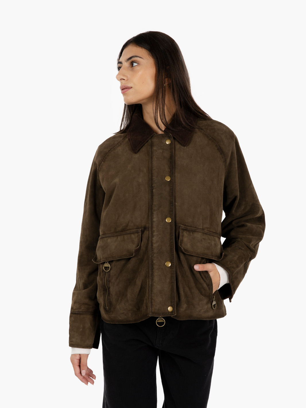 Giacca scamosciata con gilet verde