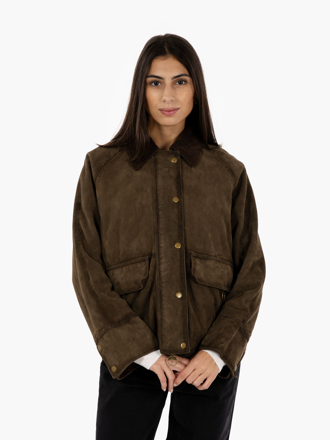 Giacca scamosciata con gilet verde