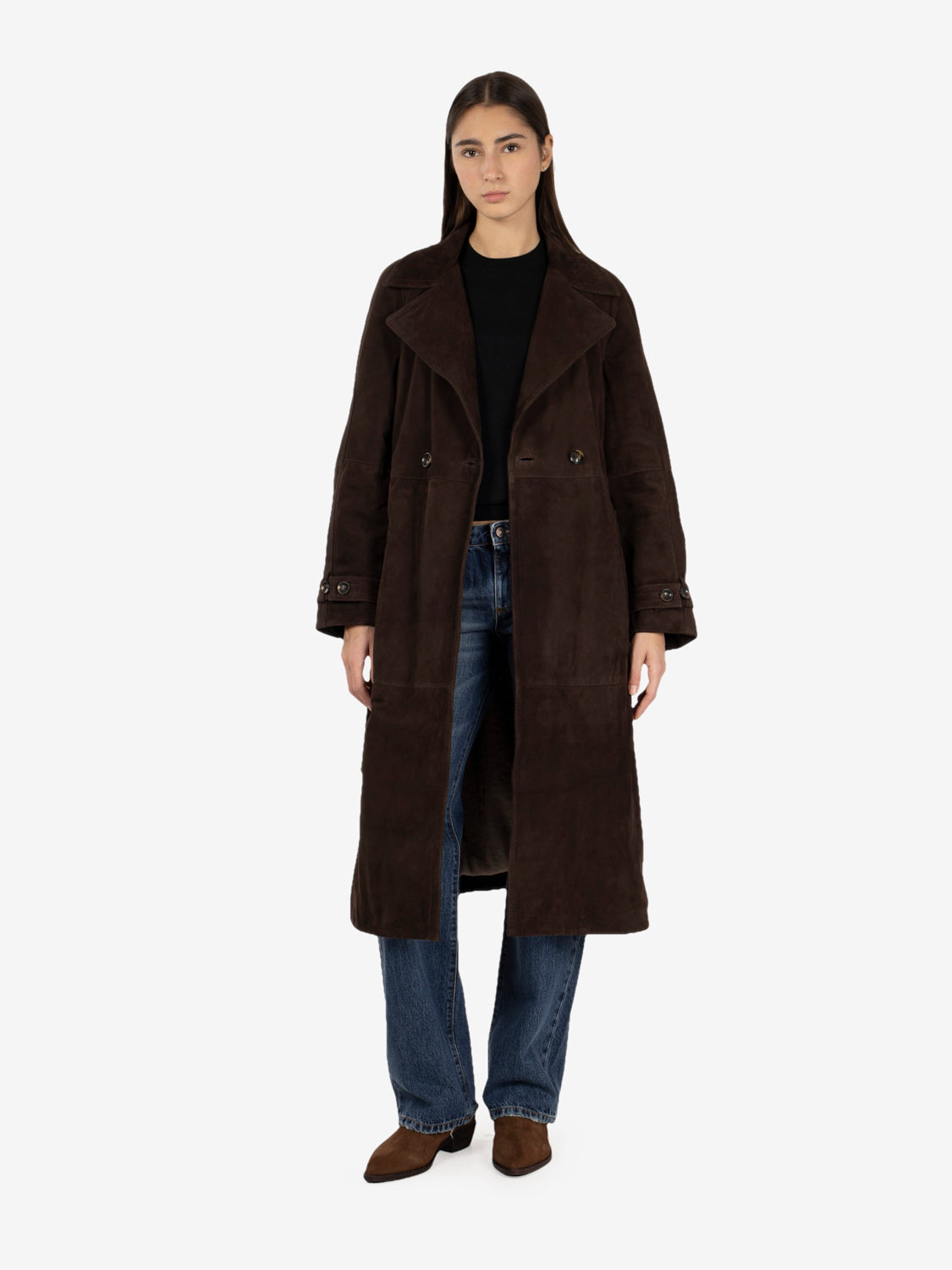 Trench in pelle scamosciata moka