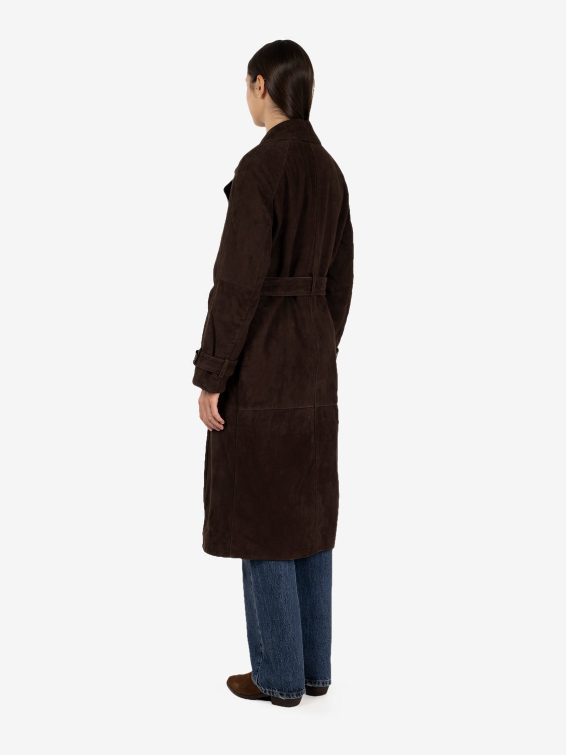 Trench in pelle scamosciata moka