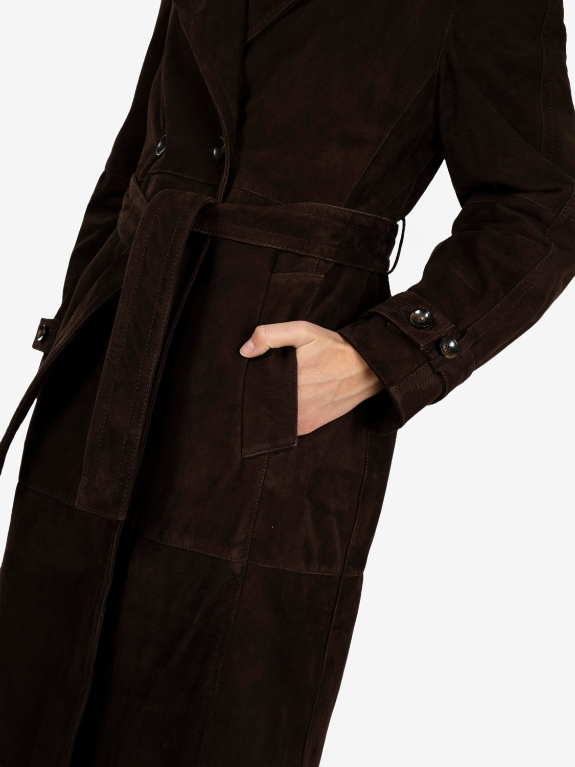 Trench in pelle scamosciata moka
