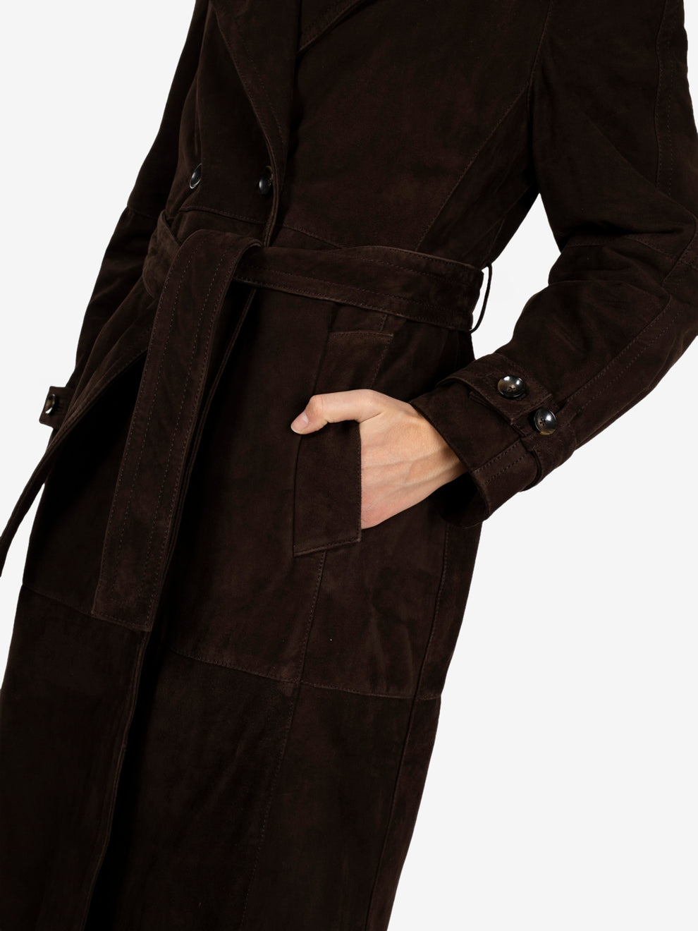 Trench in pelle scamosciata moka
