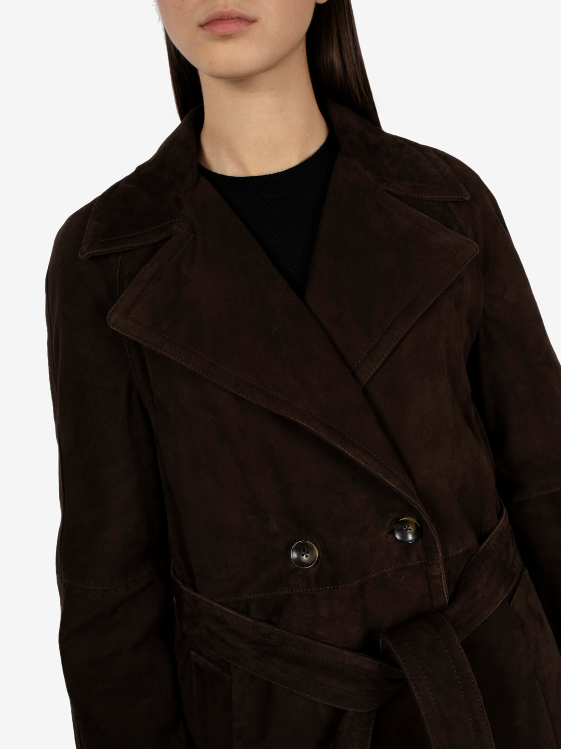 Trench in pelle scamosciata moka