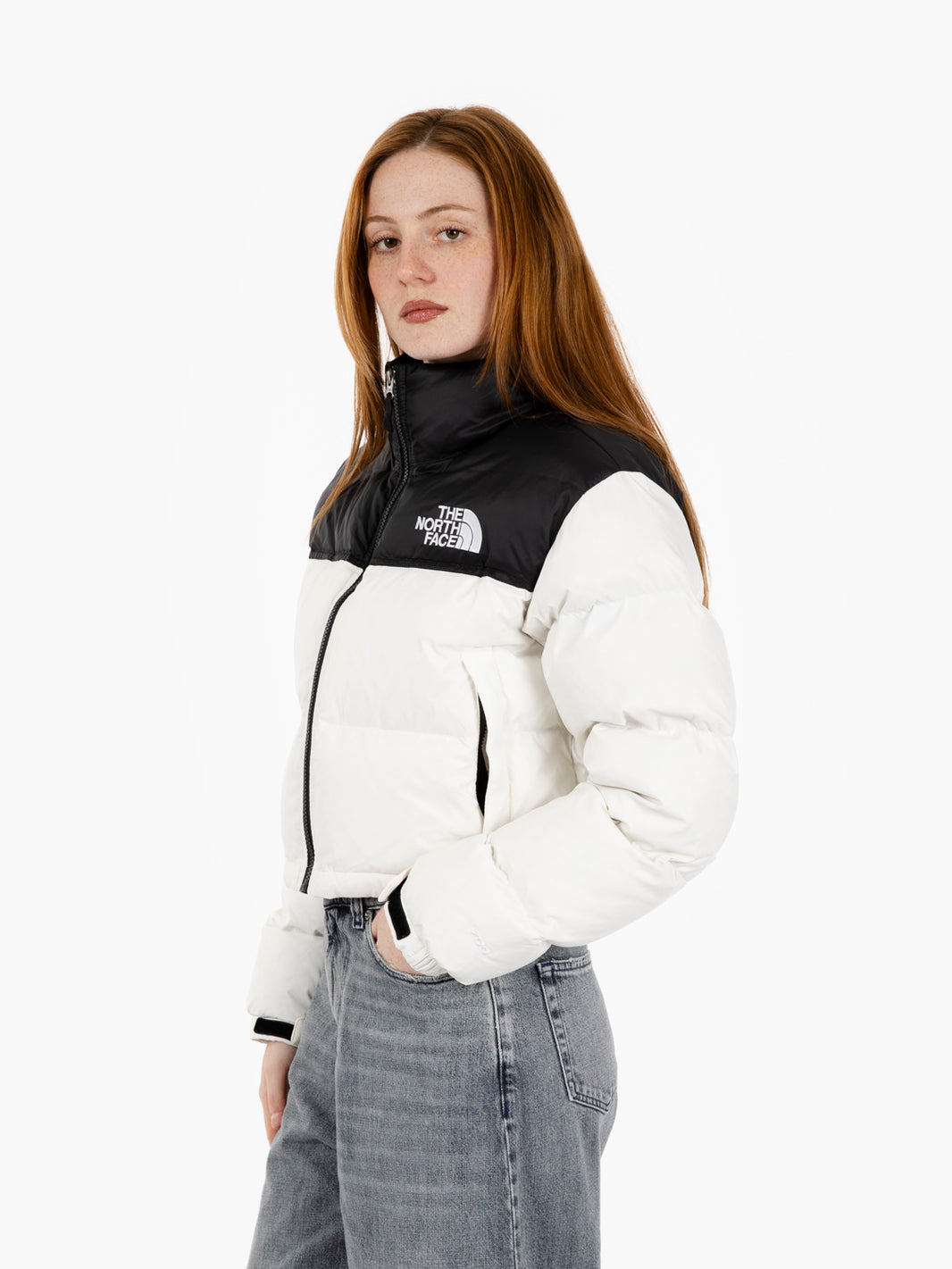 W Nuptse short jacket white dune / tnf black
