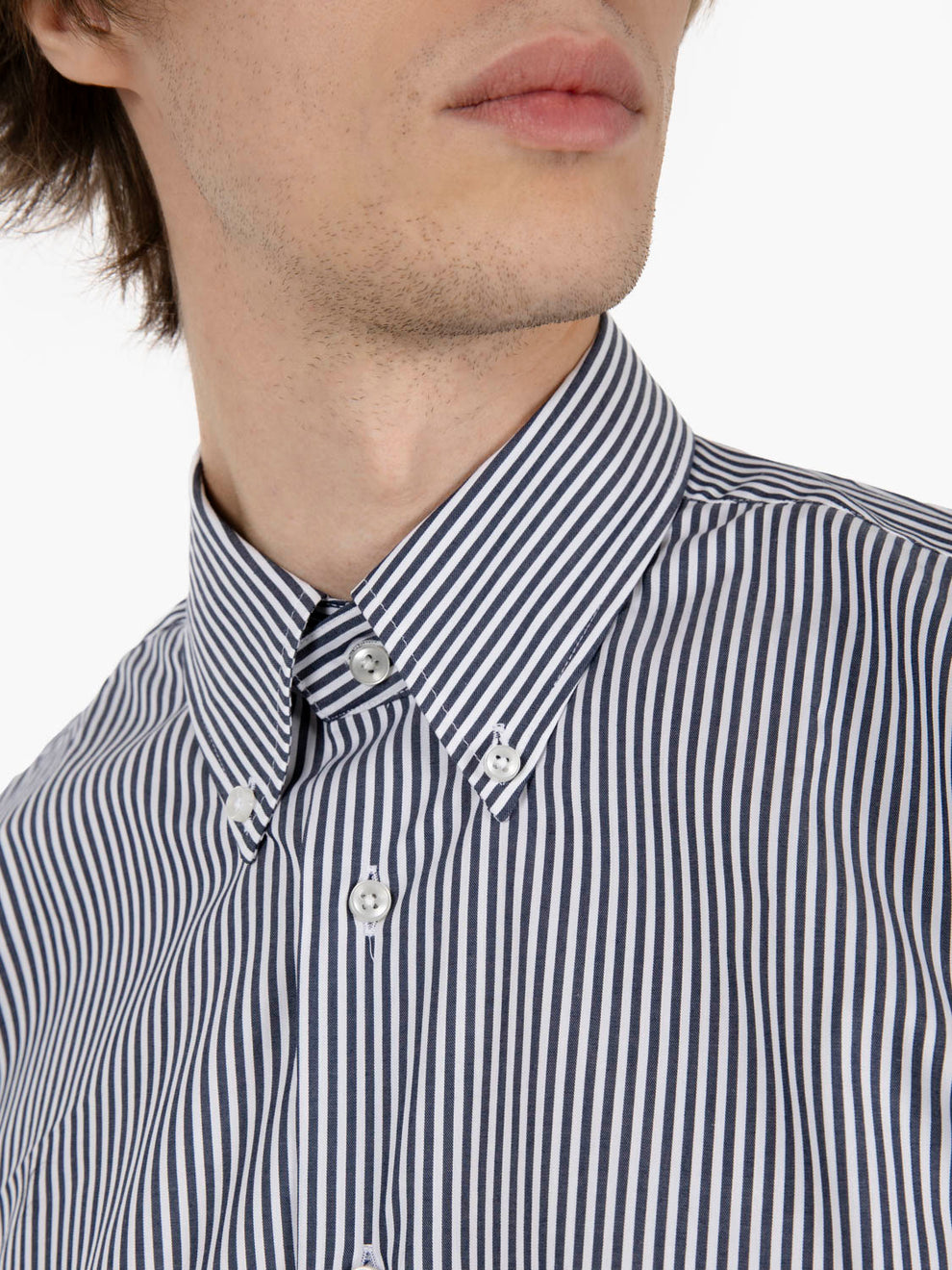 Camicia a righe in cotone no stiro blu