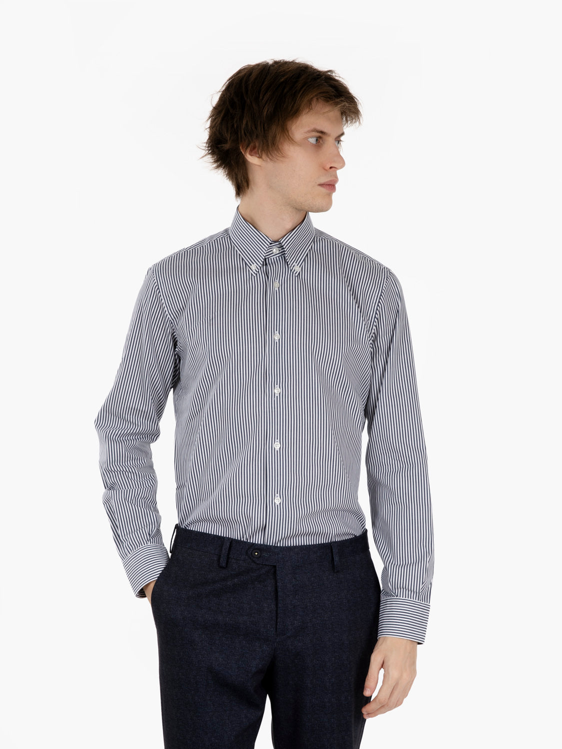 Camicia a righe in cotone no stiro blu