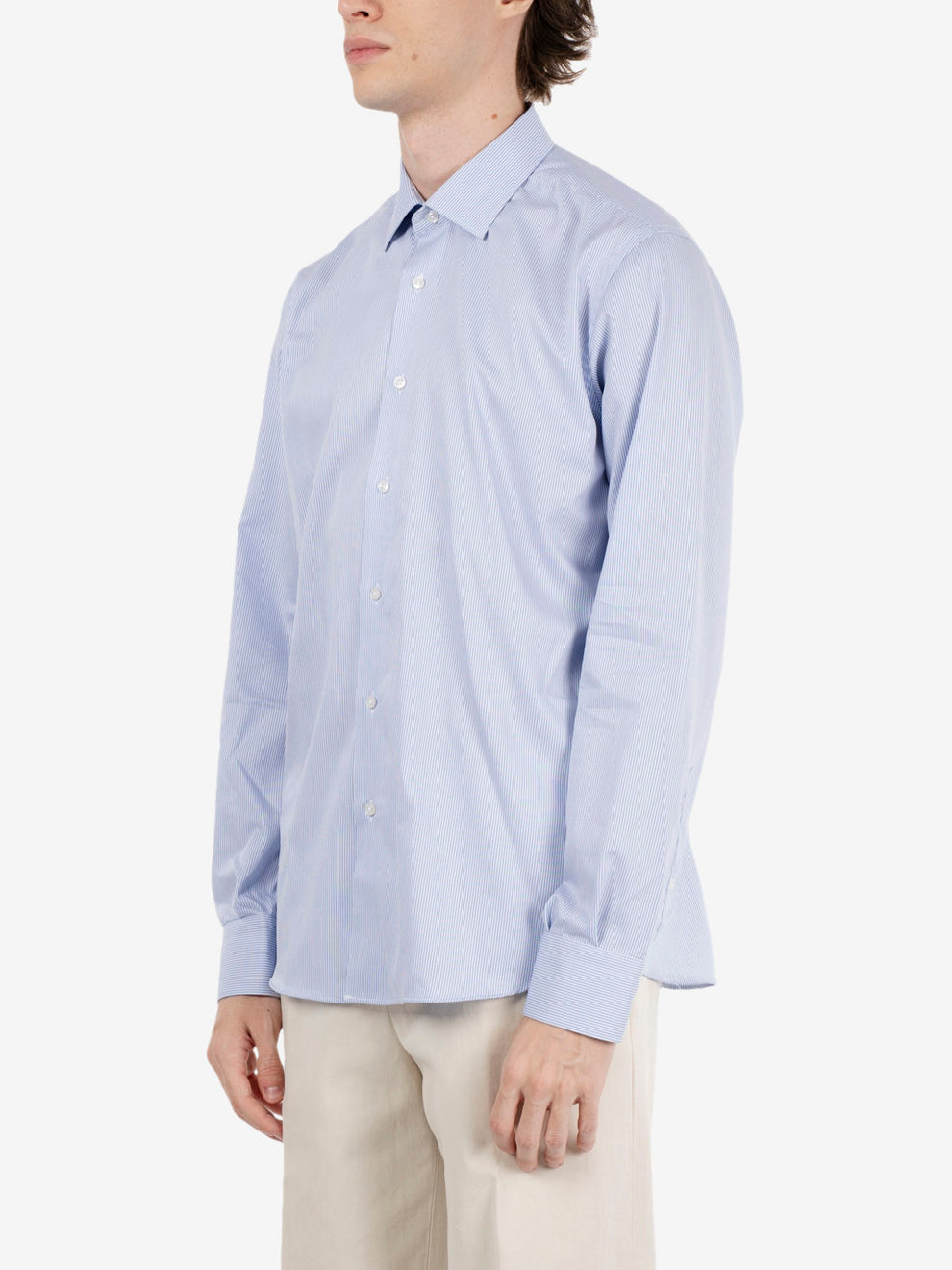 Camicia a righe no iron azzurra