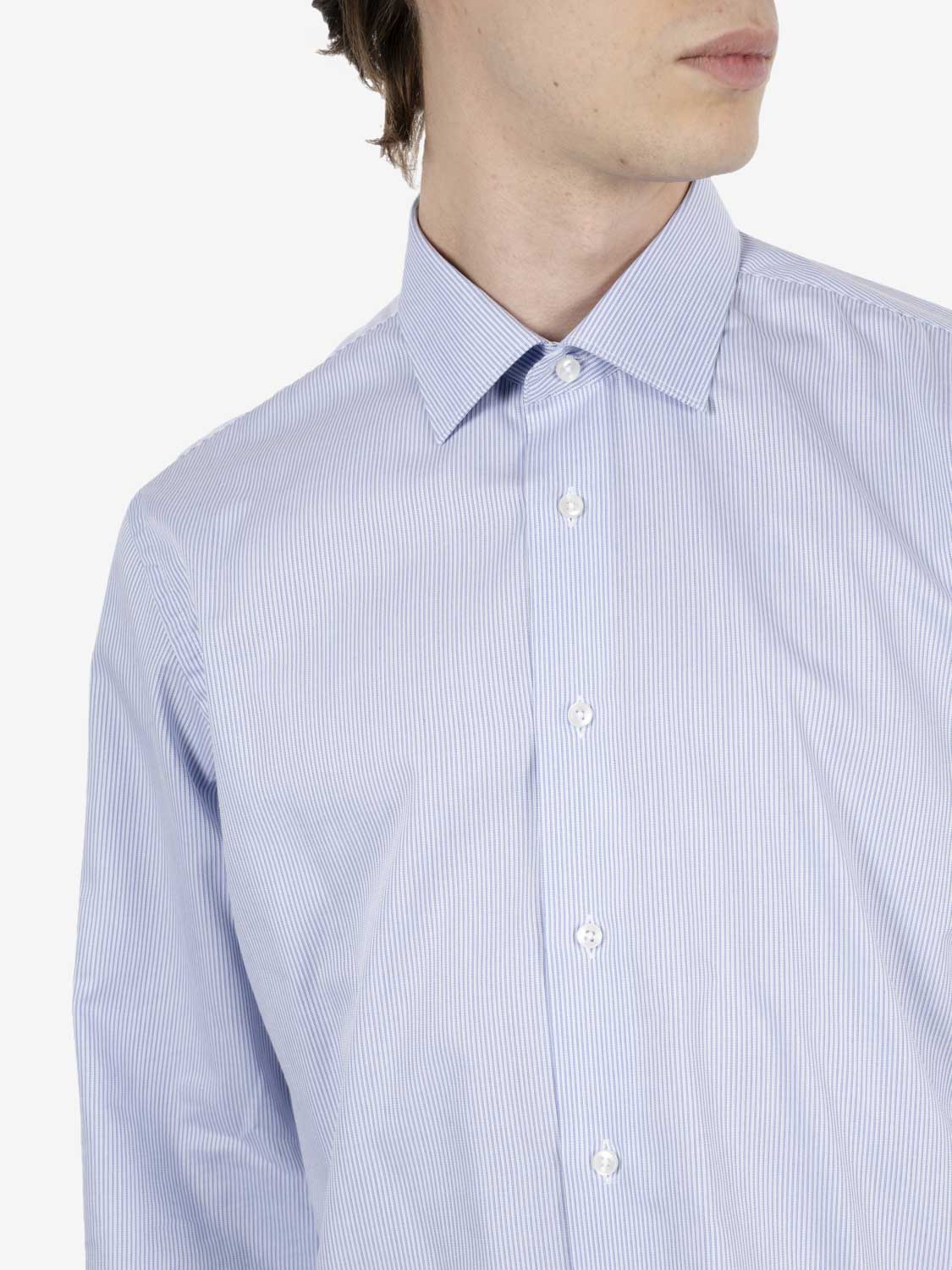 Camicia a righe no iron azzurra