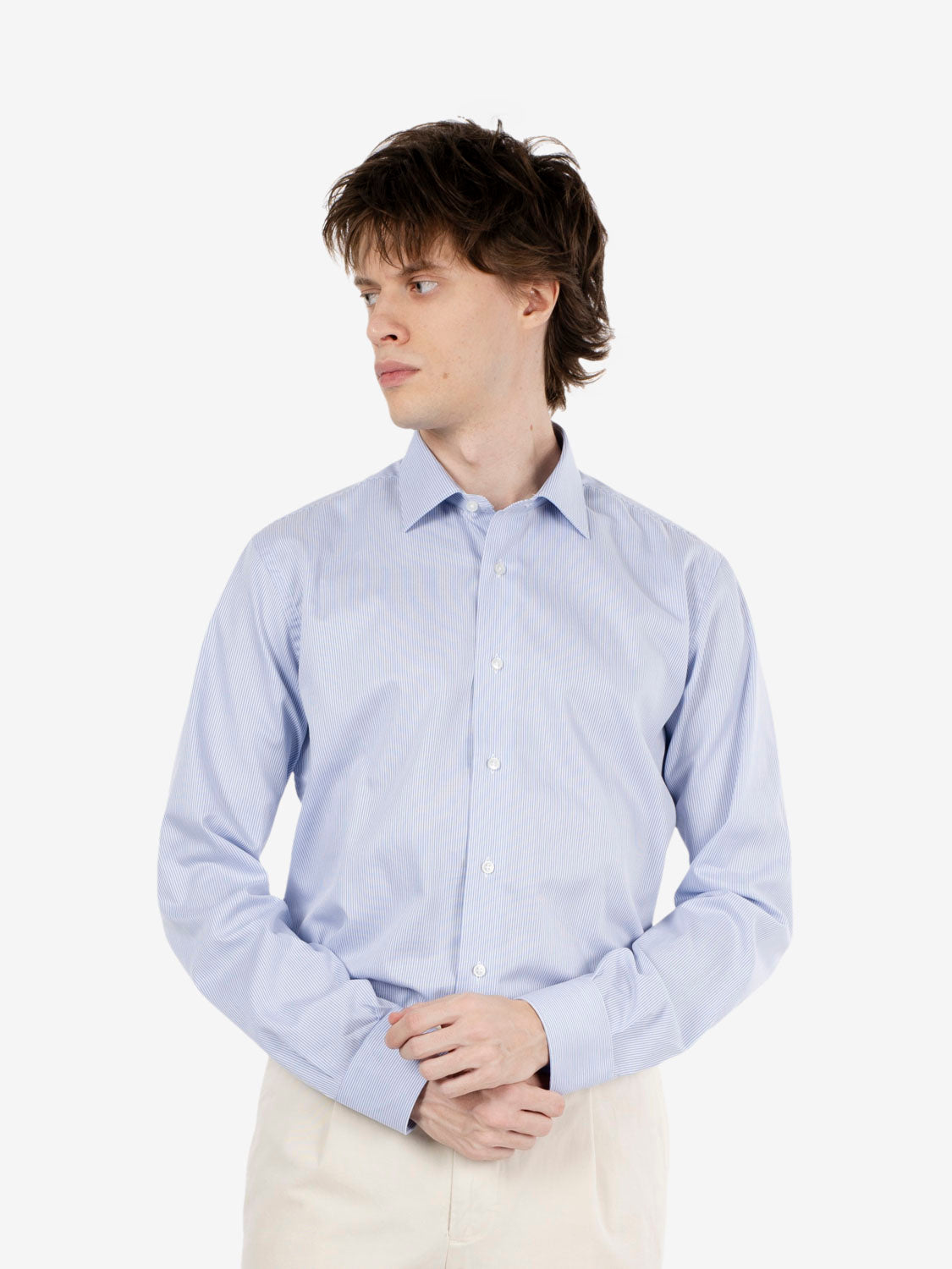 Camicia a righe no iron azzurra