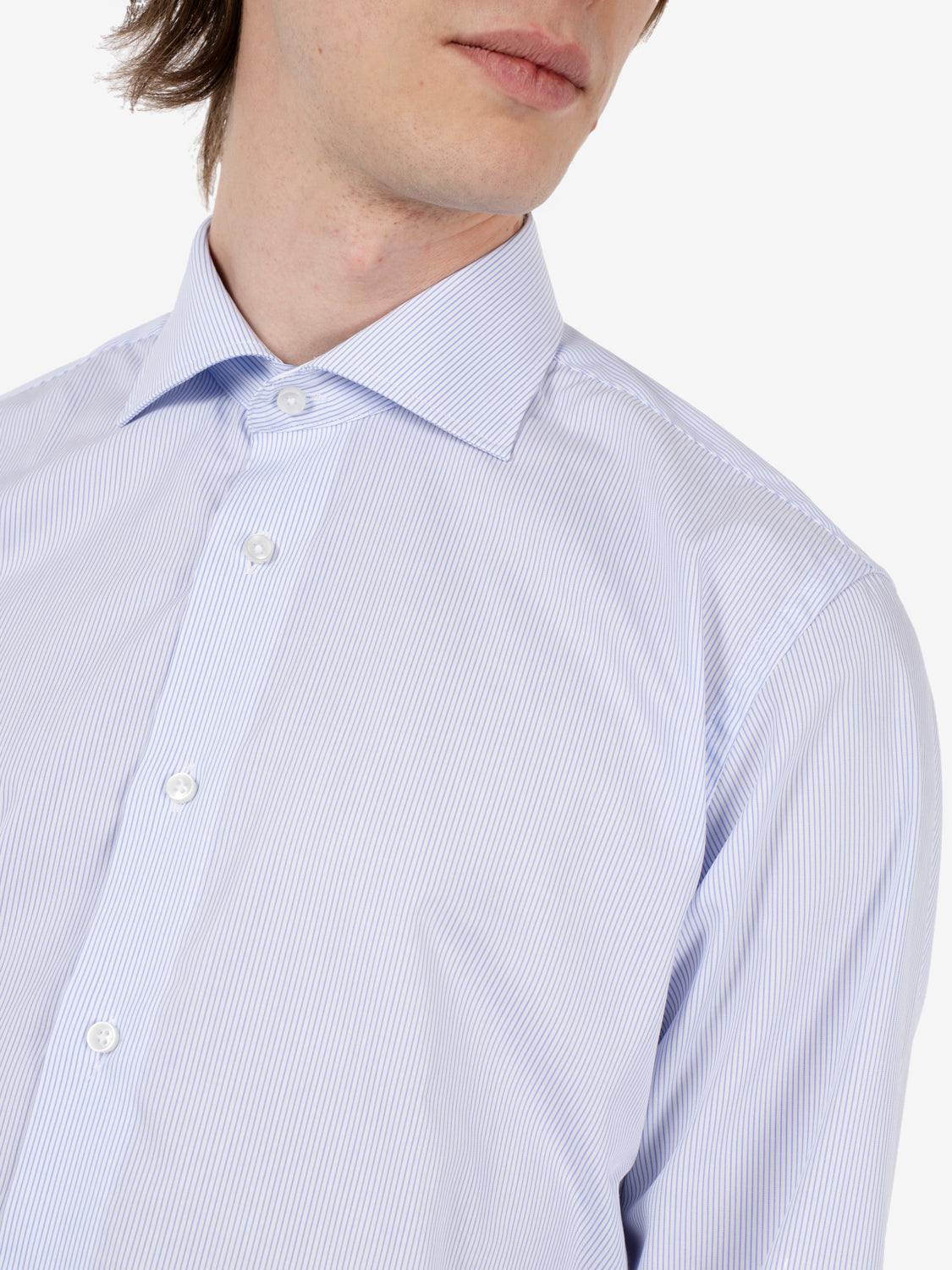 Camicia a righe no iron azzurro