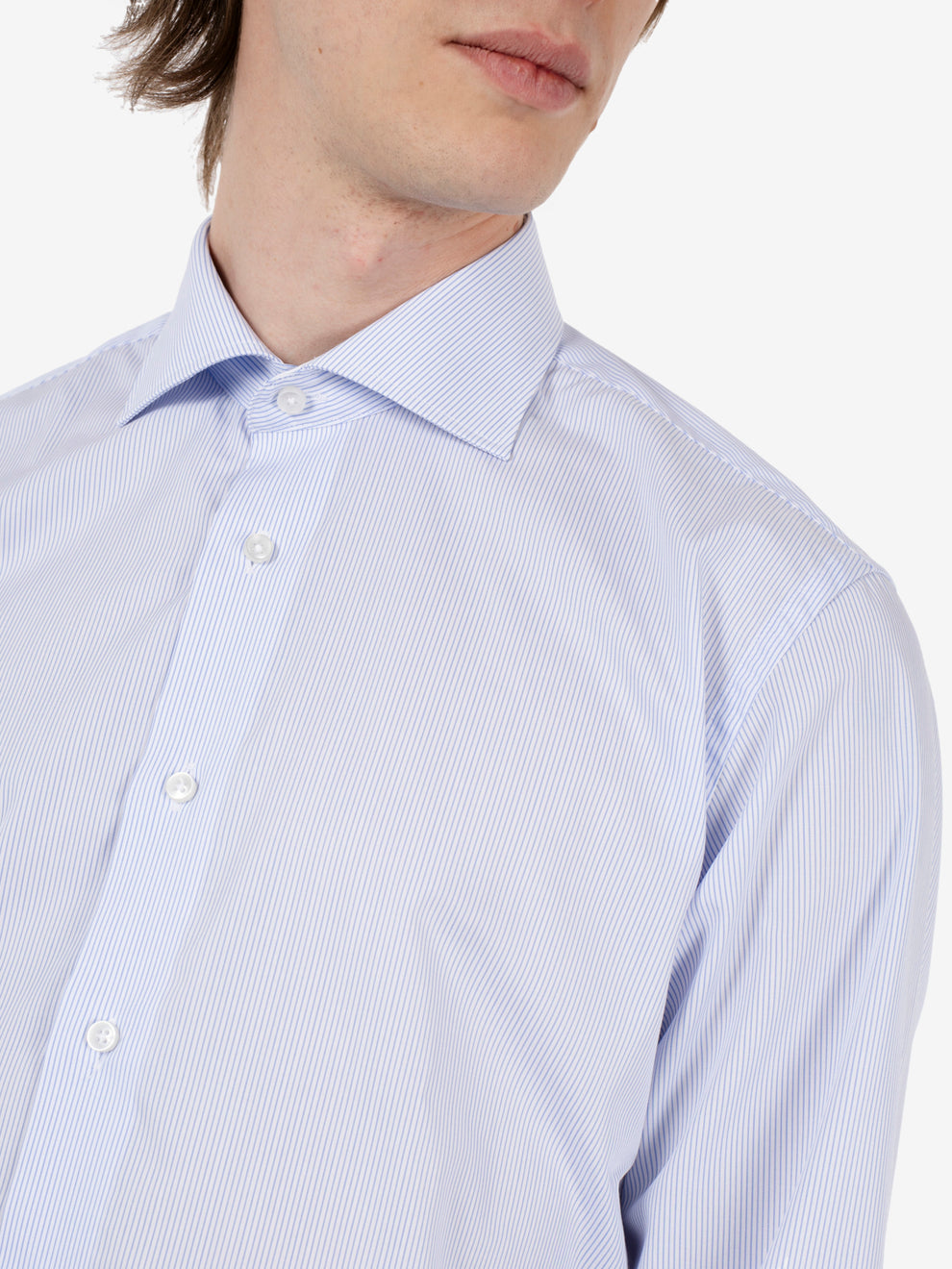 Camicia a righe no iron azzurro