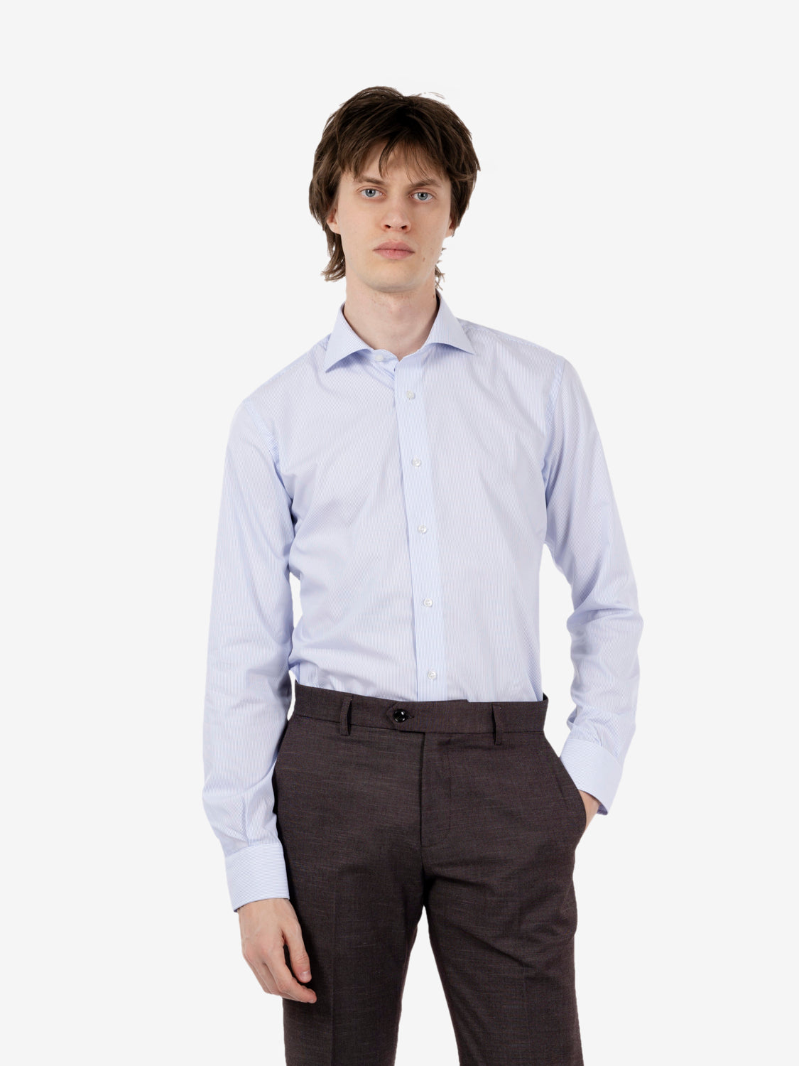 Camicia a righe no iron azzurro